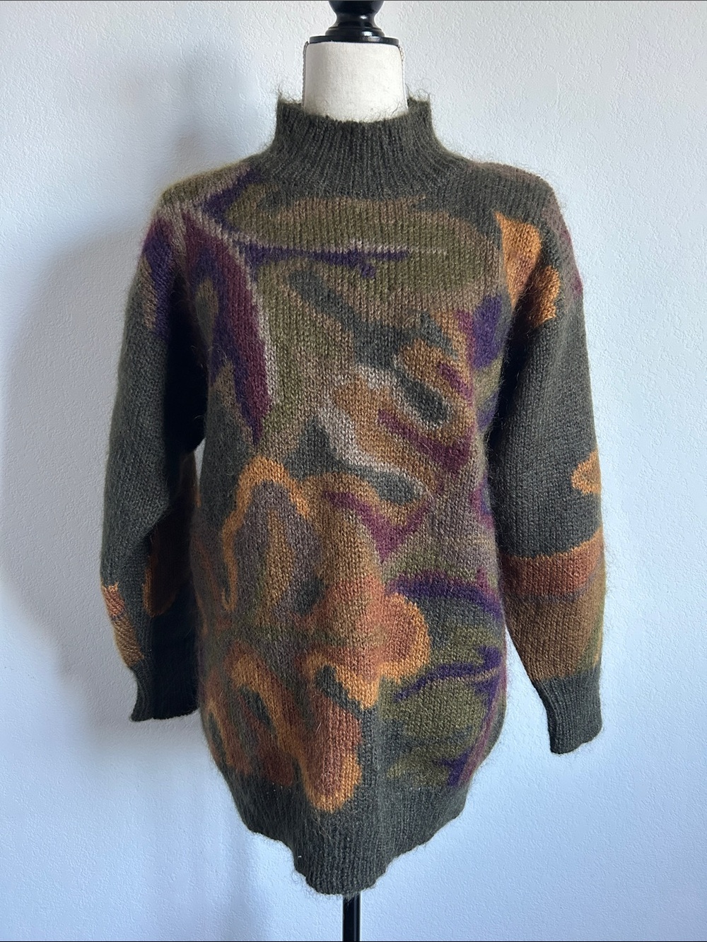 Vtg 1980s Linda Allard for Ellen Tracy Sweater Autumn Leaves Mohair Blend Sz S